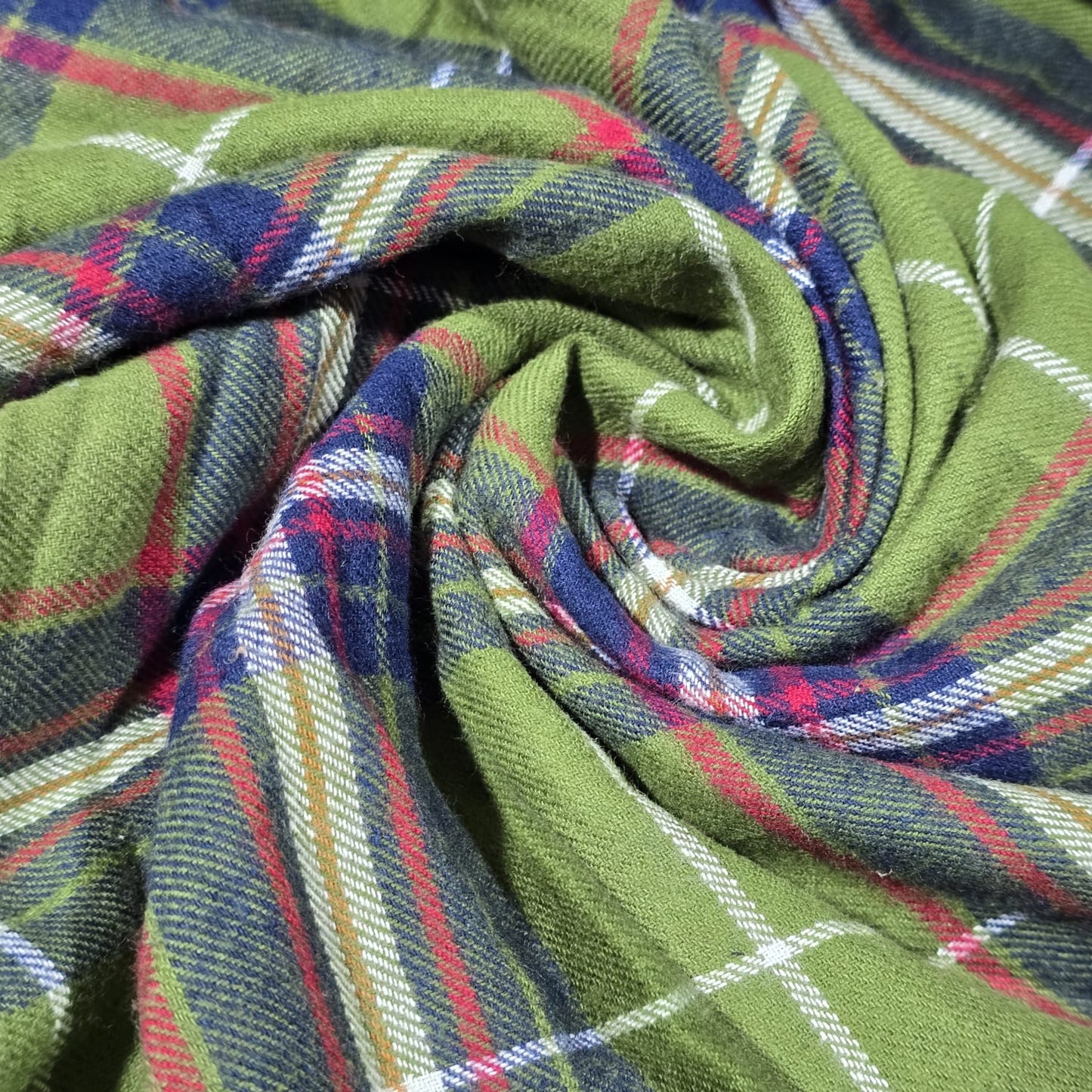 Olive Green Tartan Cotton Flannel Fabric Soft Brushed Plaid 58" By The Meter