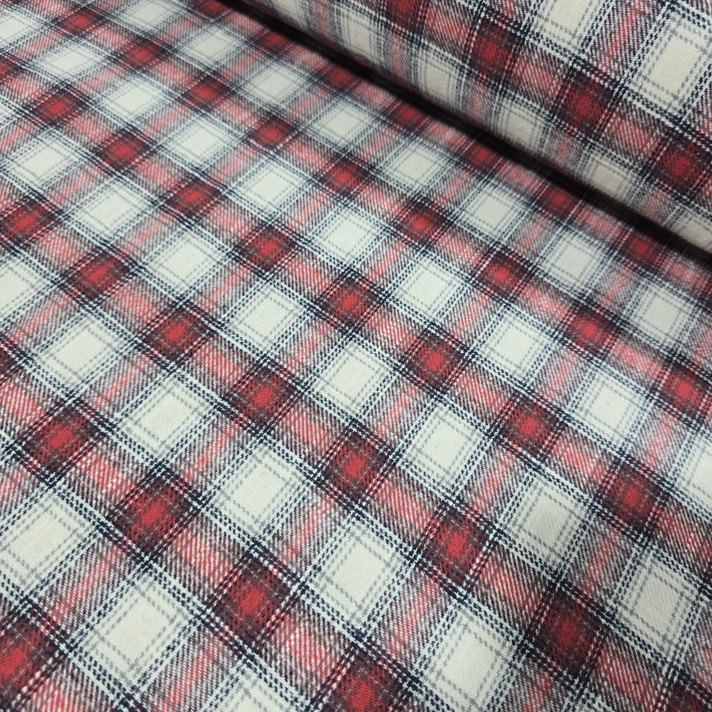 Red Cream Tartan Cotton Flannel Fabric Soft Brushed Plaid Material 58" By The Meter
