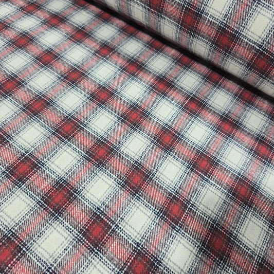 Red Cream Tartan Cotton Flannel Fabric Soft Brushed Plaid Material 58" By The Meter