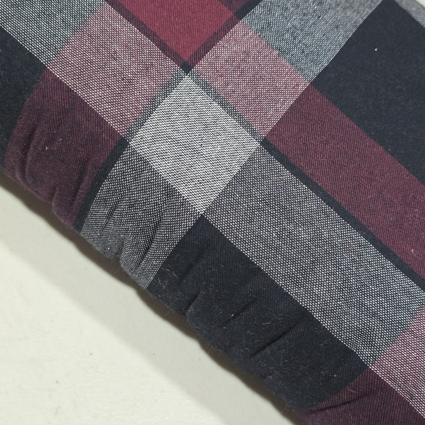 Burgundy Grey Black Check Cotton Flannel Fabric Soft Brushed Plaid 58" By The Meter