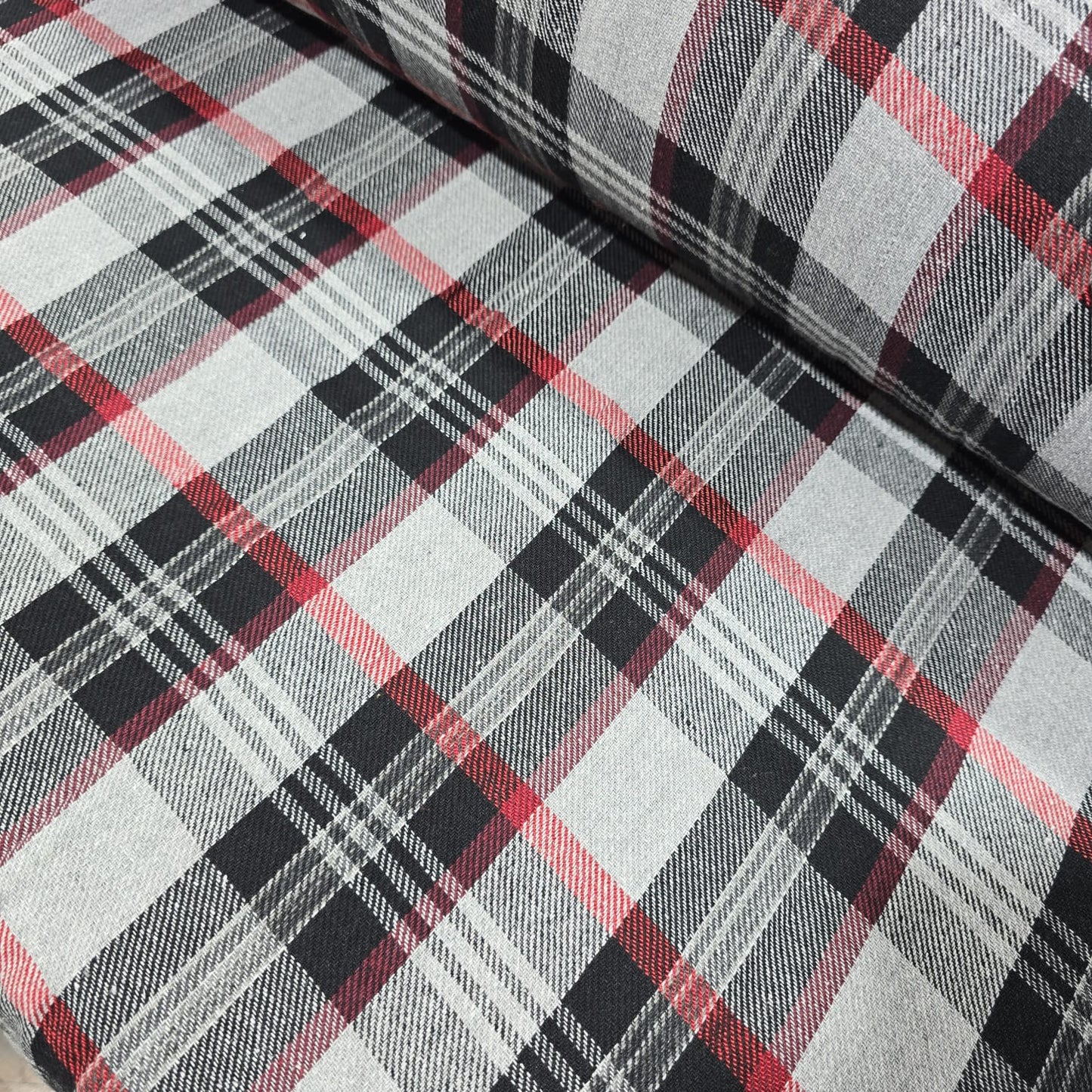 Grey Black Red Tartan Check Cotton Flannel Fabric Soft Brushed Plaid 58" By The Meter