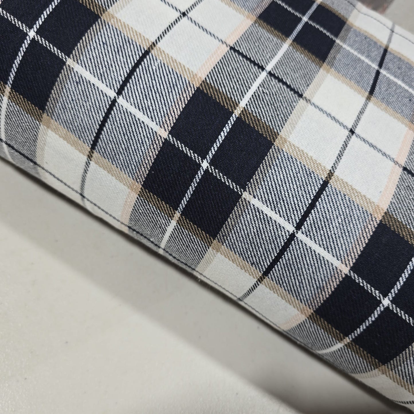 Navy Beige Cream Tartan Check Cotton Flannel Fabric Soft Brushed Plaid 58" By The Meter