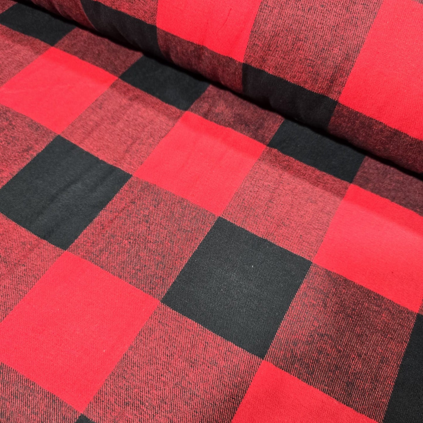 Red Black Buffalo Check Cotton Flannel Fabric Soft Brushed Plaid 58" By The Meter