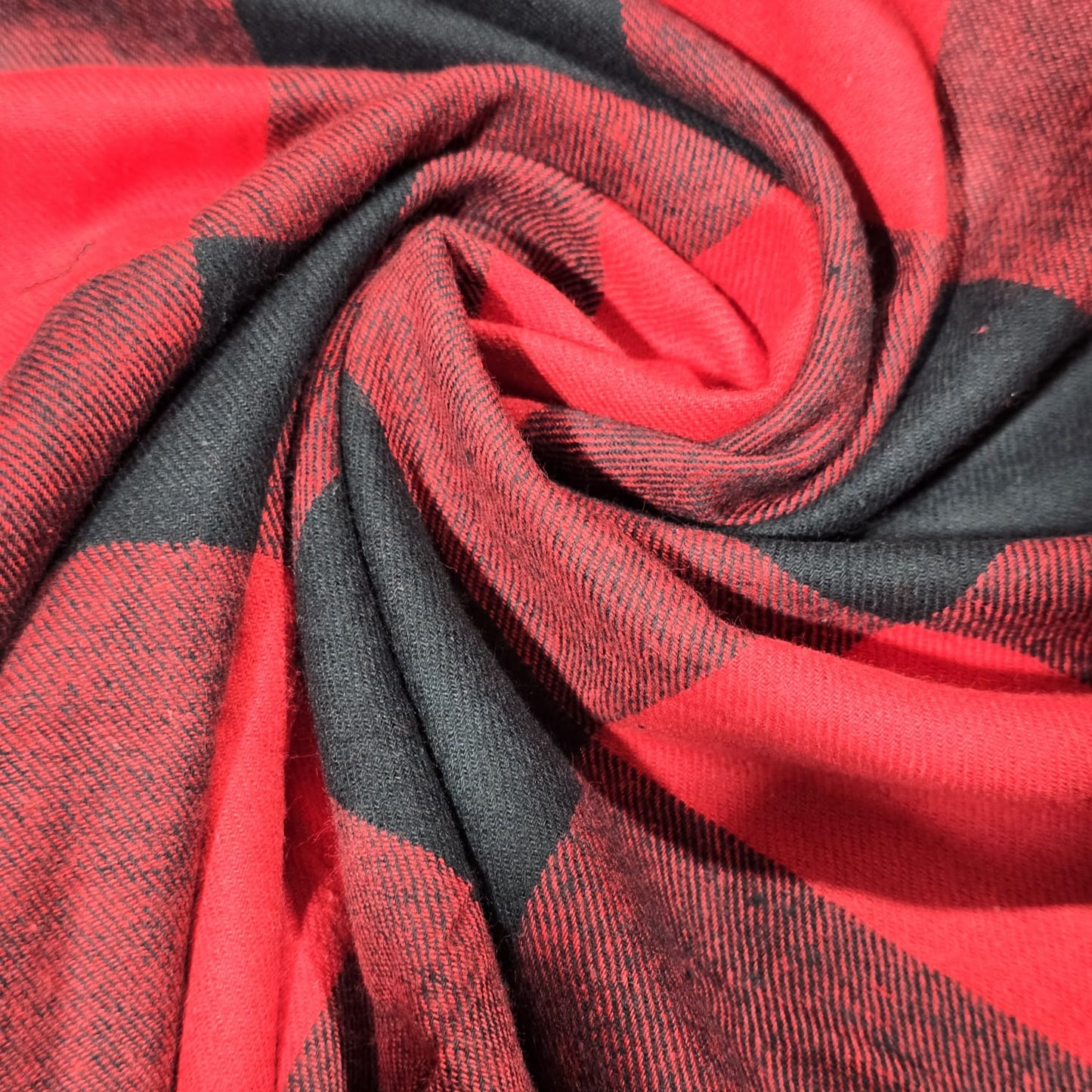 Red Black Buffalo Check Cotton Flannel Fabric Soft Brushed Plaid 58" By The Meter