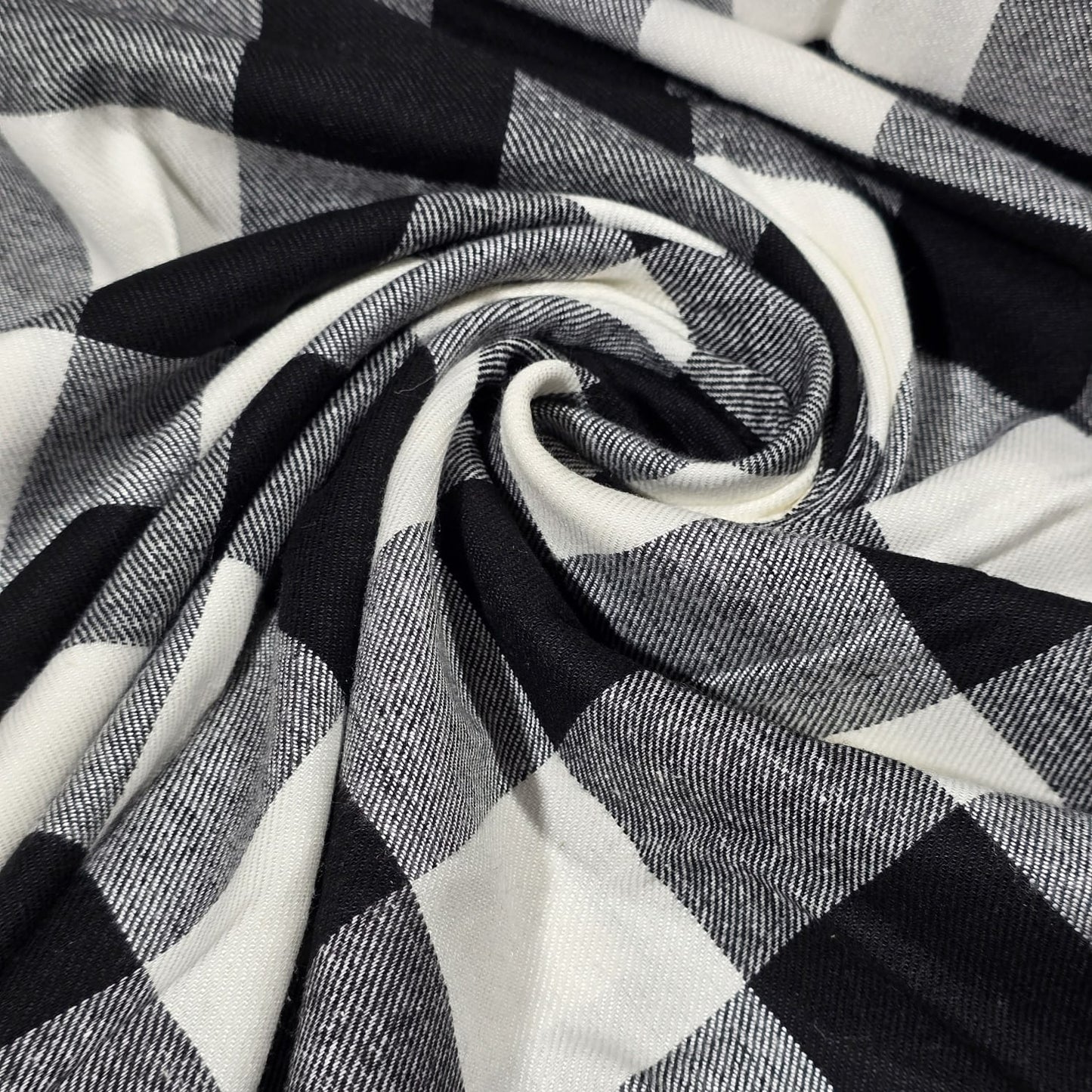 Black White Buffalo Check Cotton Flannel Fabric Soft Brushed Plaid 58" By The Meter