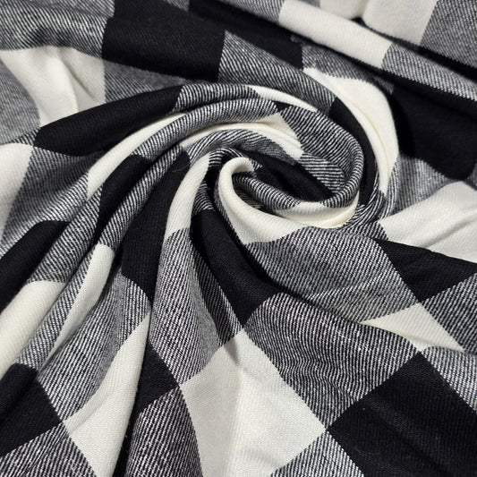 Black White Buffalo Check Cotton Flannel Fabric Soft Brushed Plaid 58" By The Meter