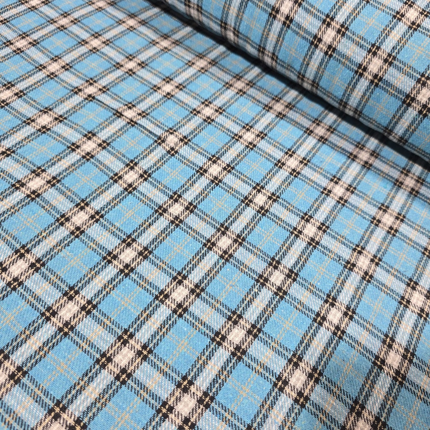 Sky Blue Tartan Cotton Flannel Fabric Soft Brushed Plaid 58" By The Meter