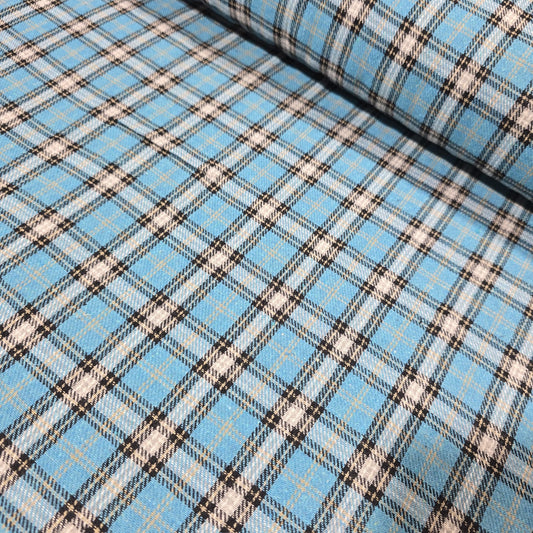 Sky Blue Tartan Cotton Flannel Fabric Soft Brushed Plaid 58" By The Meter