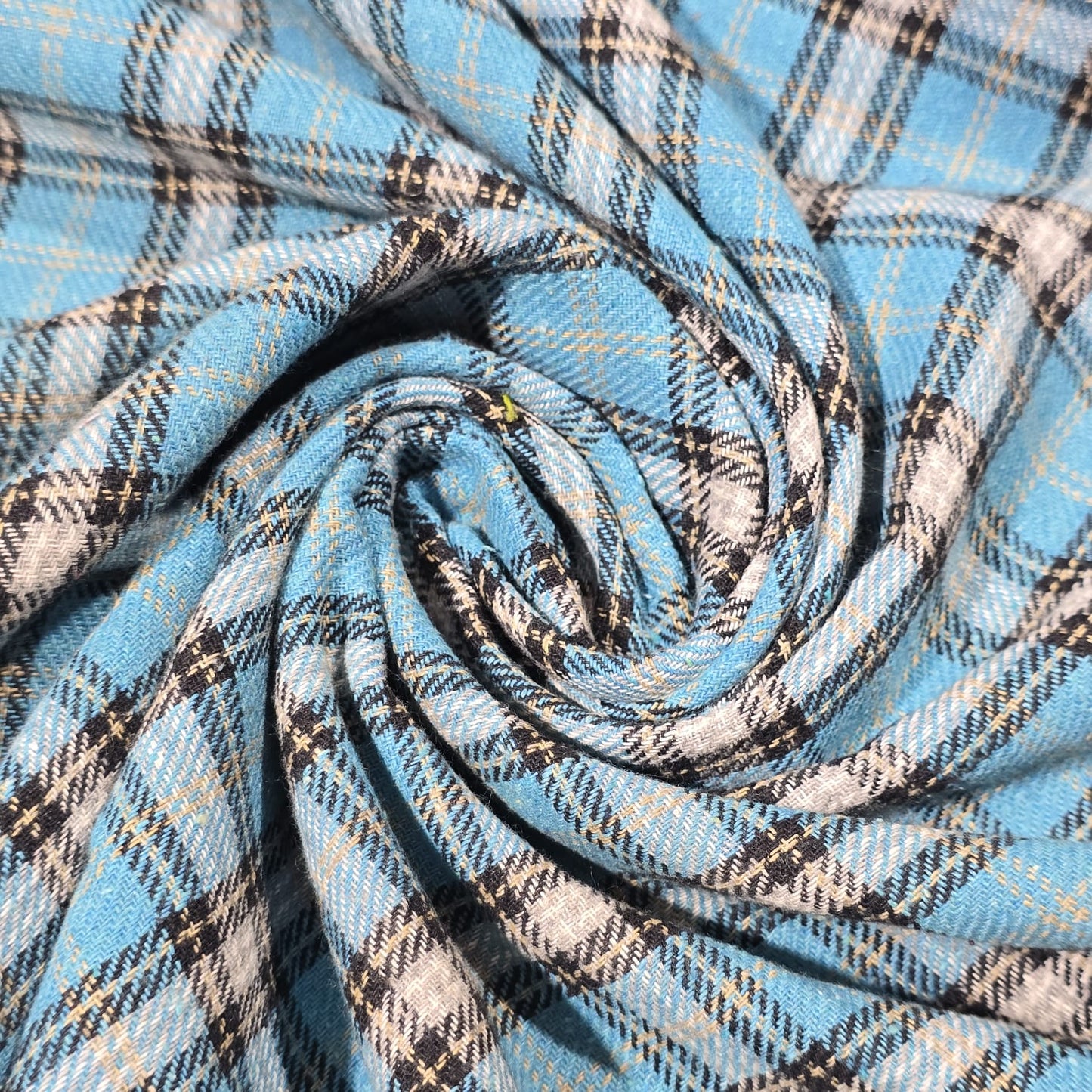 Sky Blue Tartan Cotton Flannel Fabric Soft Brushed Plaid 58" By The Meter