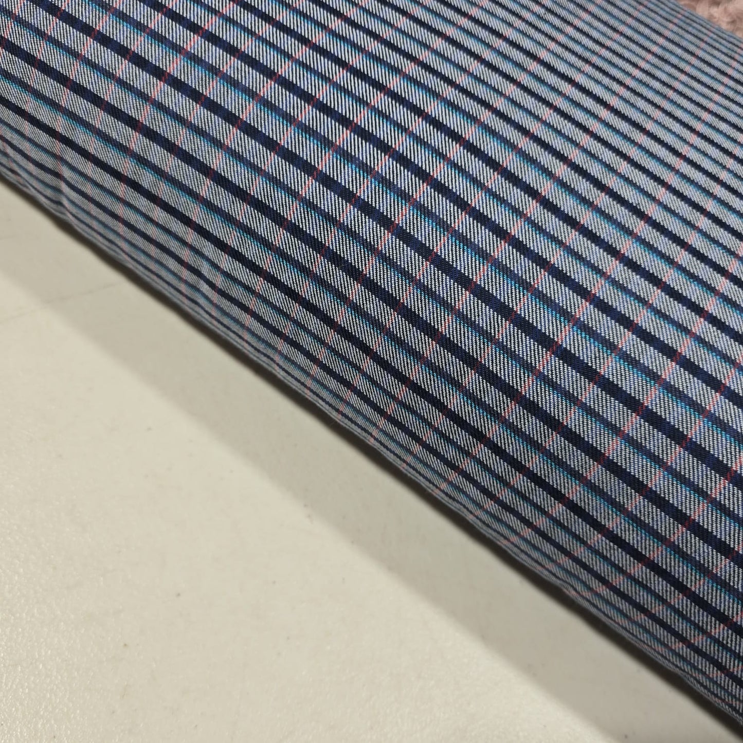 Grey Navy Stripe Cotton Flannel Fabric Fine Plaid Soft Brushed 58" By The Meter