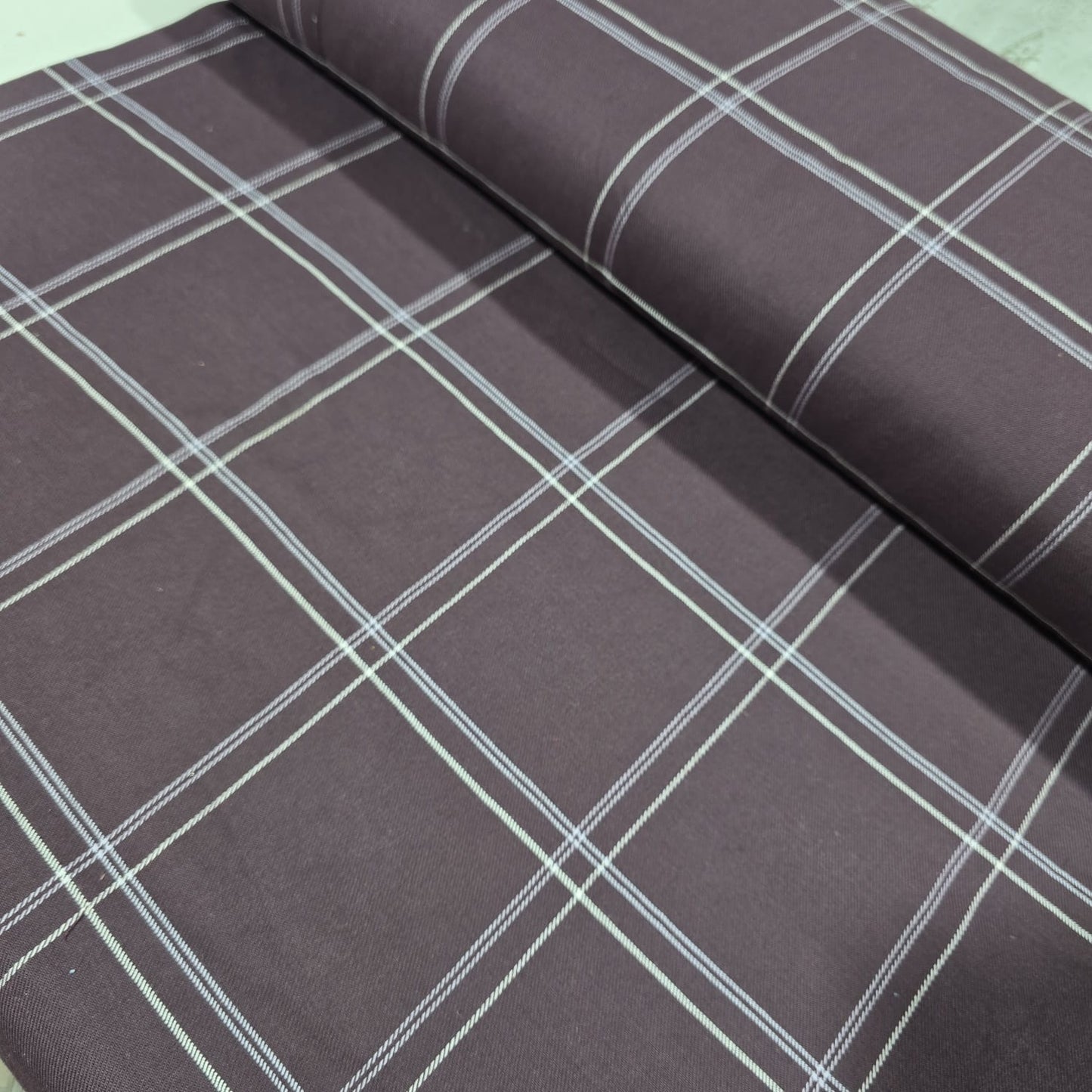 Plum Windowpane Cotton Flannel Fabric Soft Brushed Check 58" By The Meter