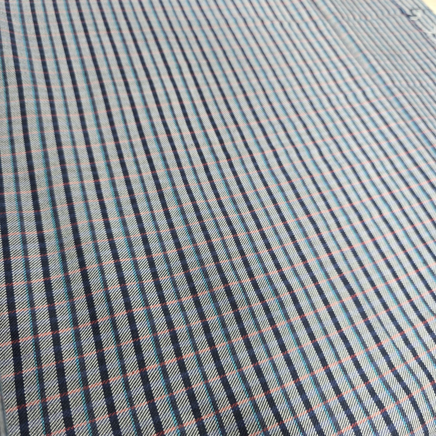 Grey Navy Stripe Cotton Flannel Fabric Fine Plaid Soft Brushed 58" By The Meter