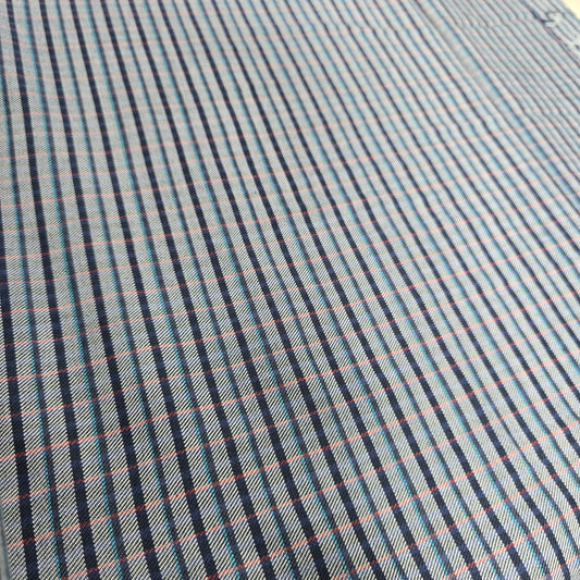 Grey Navy Stripe Cotton Flannel Fabric Fine Plaid Soft Brushed 58" By The Meter