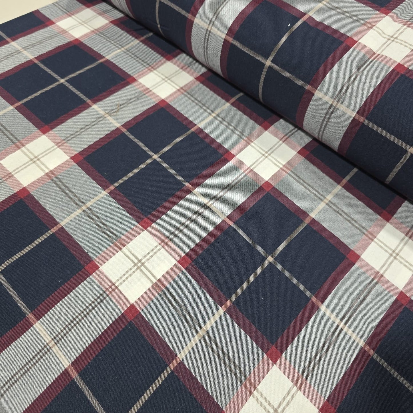 Navy Burgundy Grey Tartan Cotton Flannel Fabric Soft Brushed Check 58" By The Meter