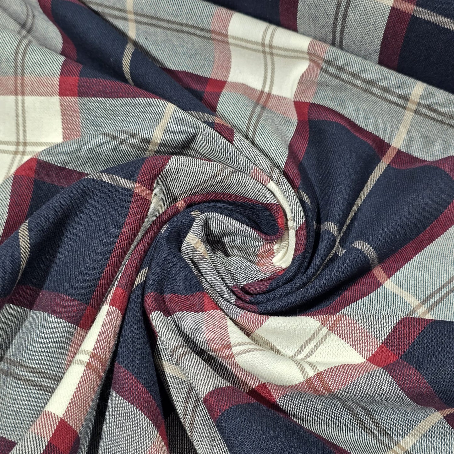 Navy Burgundy Grey Tartan Cotton Flannel Fabric Soft Brushed Check 58" By The Meter