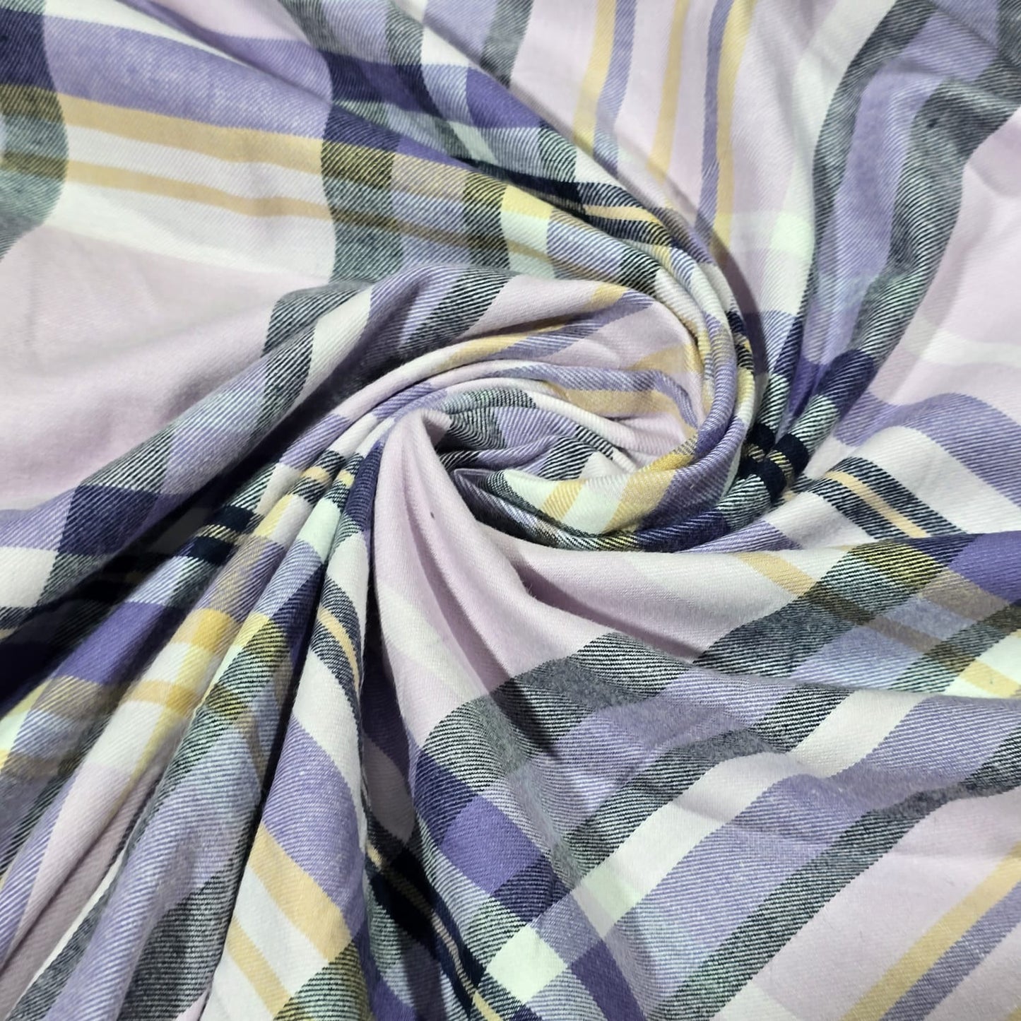 Lilac Grey Yellow Tartan Cotton Flannel Fabric Soft Brushed Check 58" By The Meter