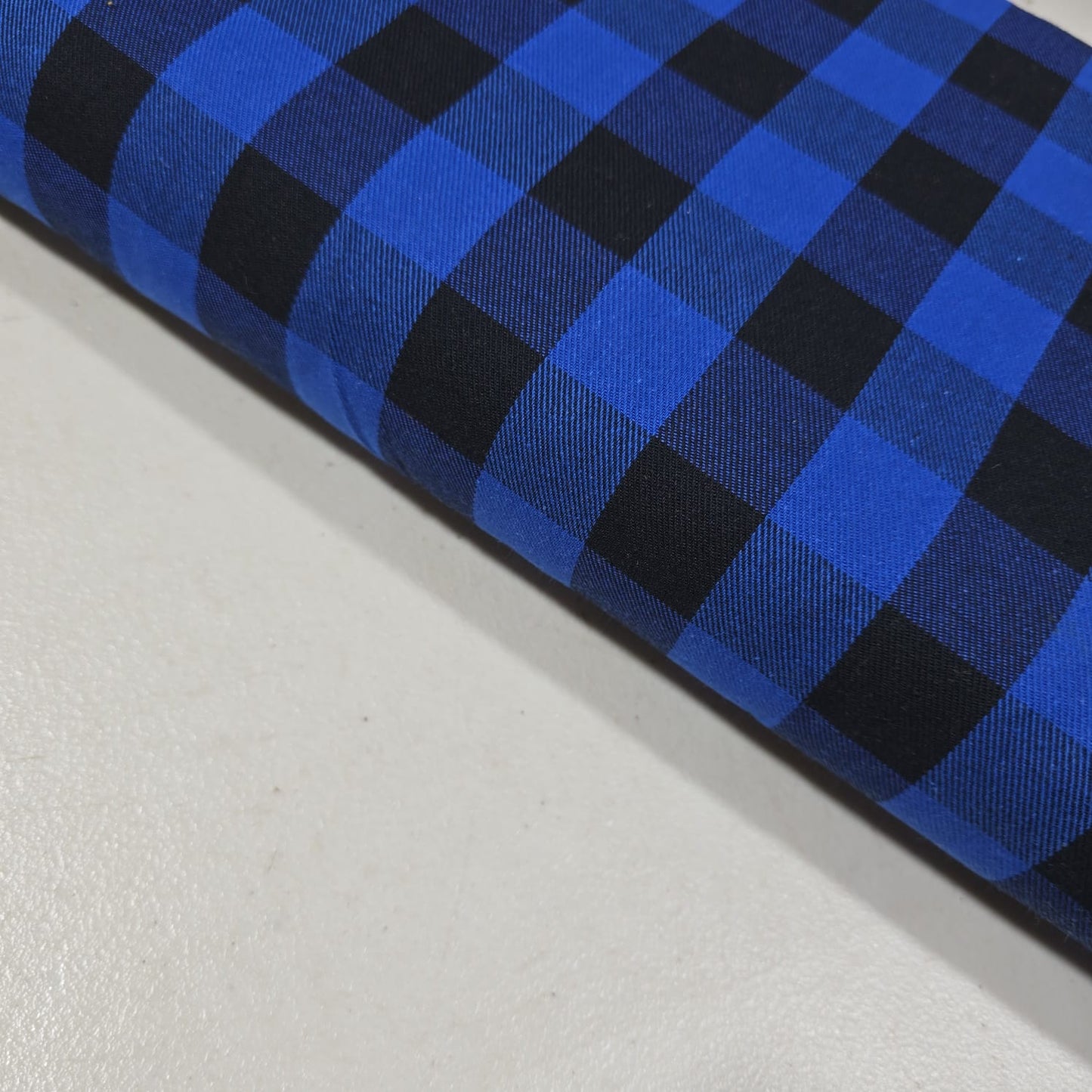 Royal Blue Black Buffalo Check Cotton Flannel Fabric Soft Brushed Plaid 58" By The Meter