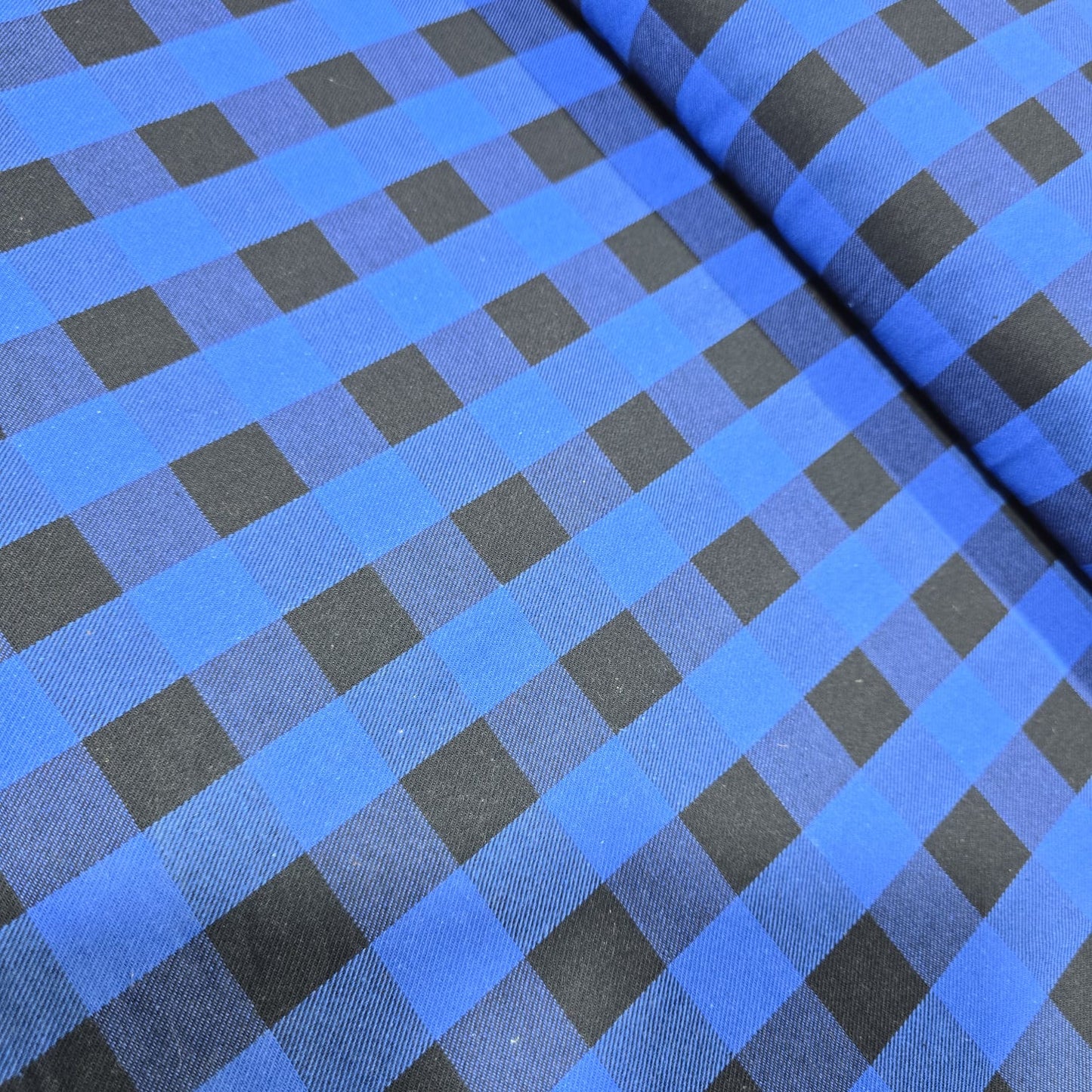 Royal Blue Black Buffalo Check Cotton Flannel Fabric Soft Brushed Plaid 58" By The Meter