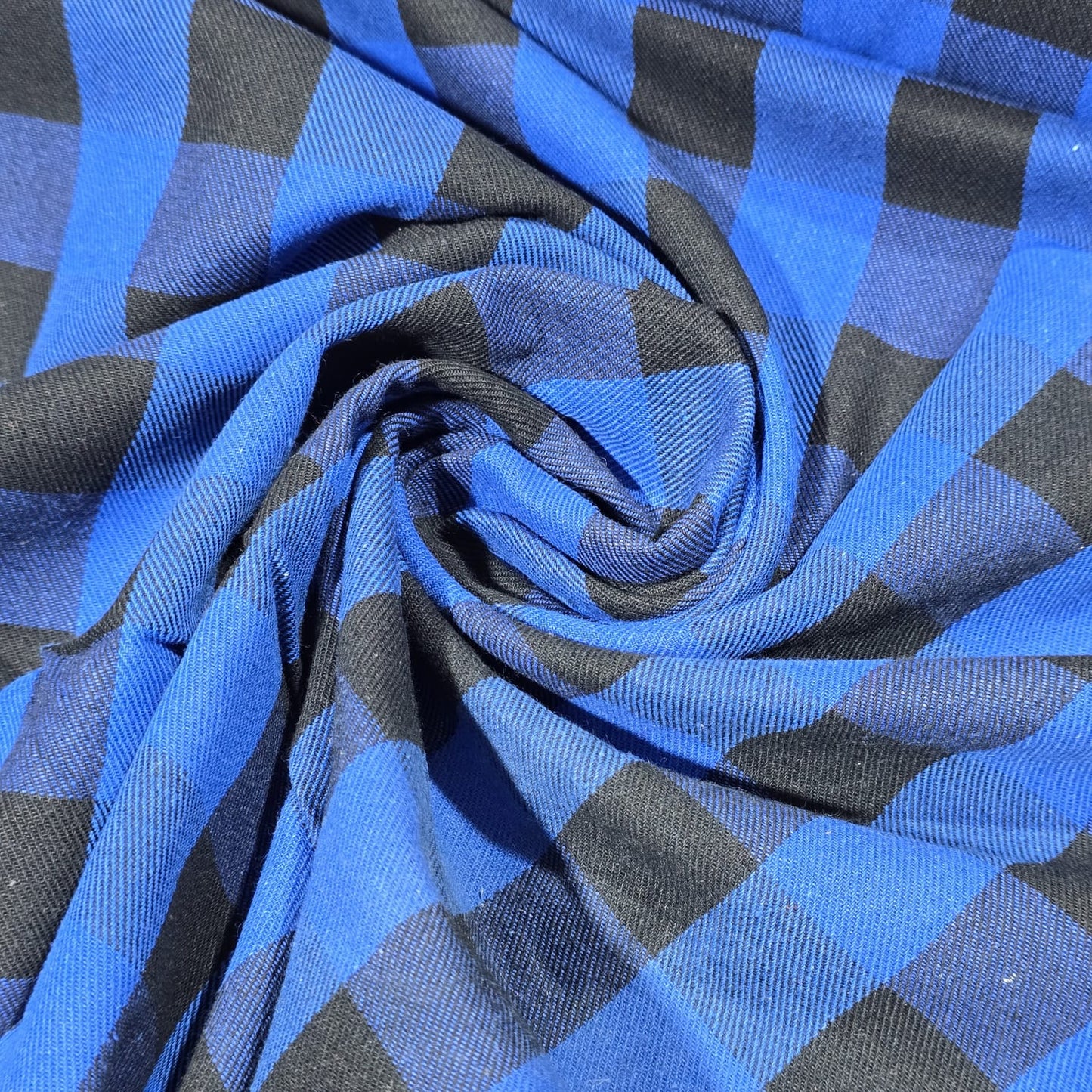 Royal Blue Black Buffalo Check Cotton Flannel Fabric Soft Brushed Plaid 58" By The Meter