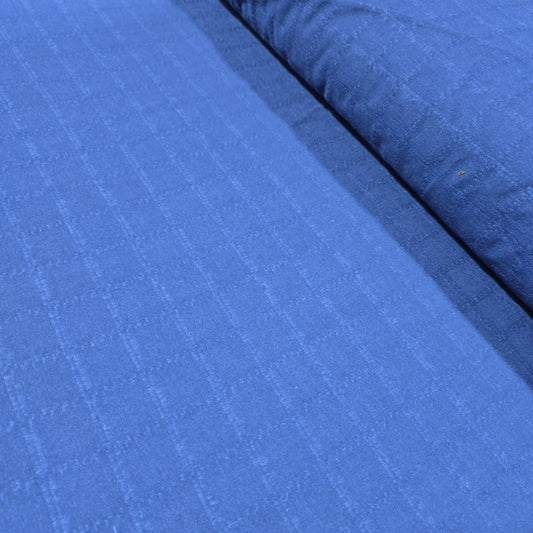 Royal Blue Brushed 100% Cotton Flannel Fabric Textured Geometric 58" By The Meter