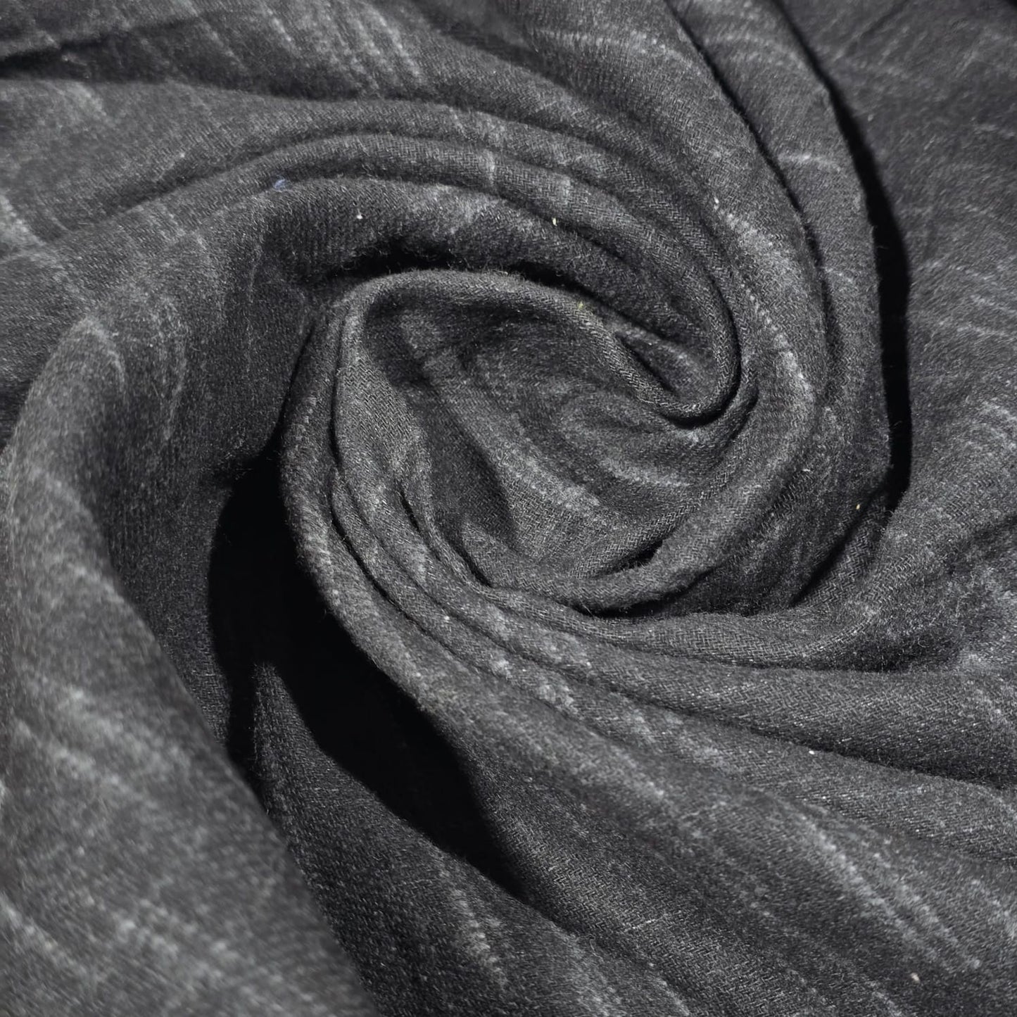 Black Brushed 100% Cotton Flannel Fabric Textured Melange Geometric Material 58" By The Meter