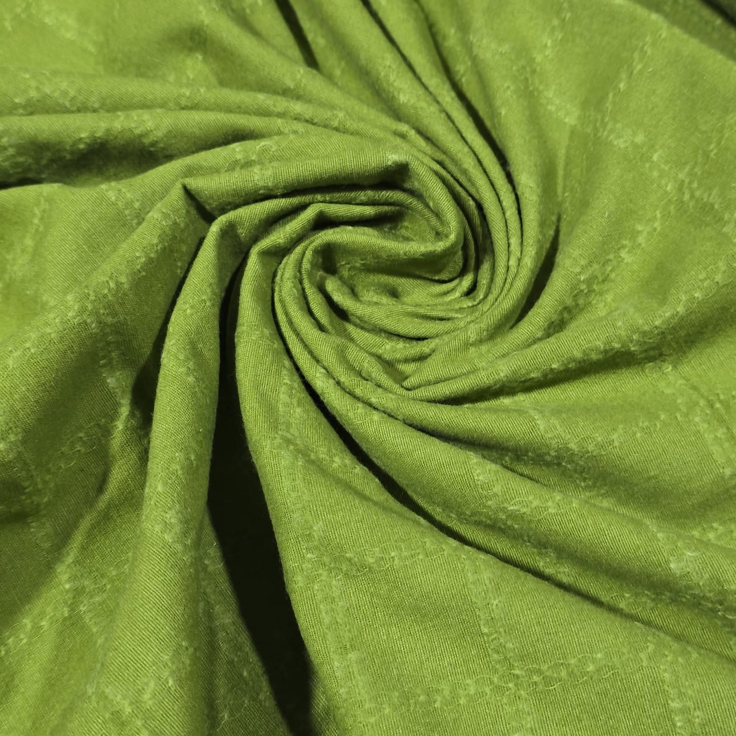 Olive Green Brushed 100% Cotton Flannel Fabric Textured Squares 58" By The Meter