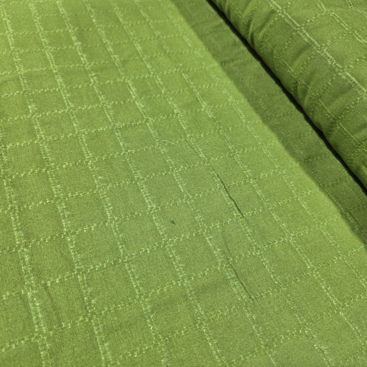 Olive Green Brushed 100% Cotton Flannel Fabric Textured Squares 58" By The Meter