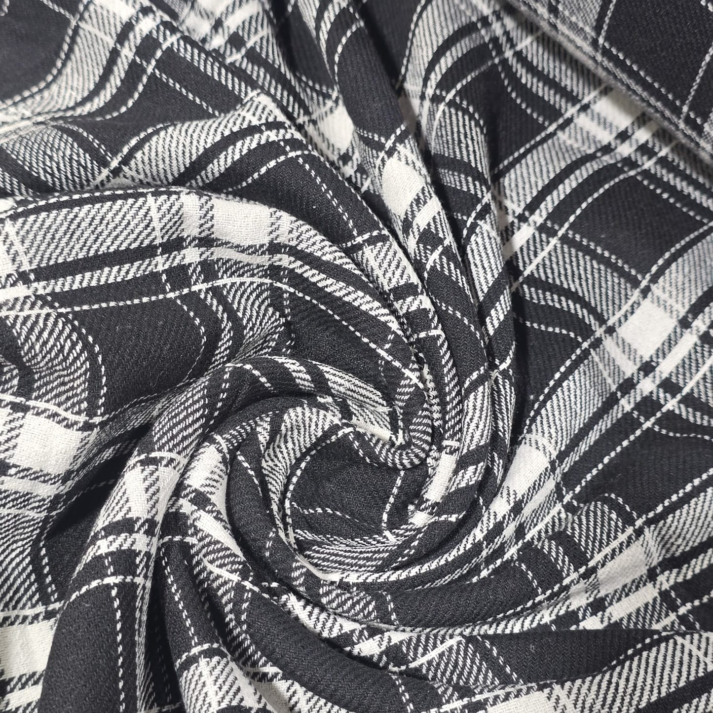 Black White Tartan Brushed Cotton Fabric 42" Wide Plaid Dress Craft Material By The Meter