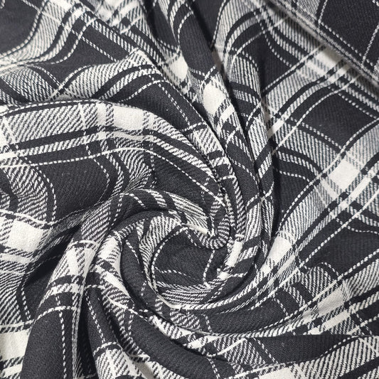 Black White Tartan Brushed Cotton Fabric 42" Wide Plaid Dress Craft Material By The Meter