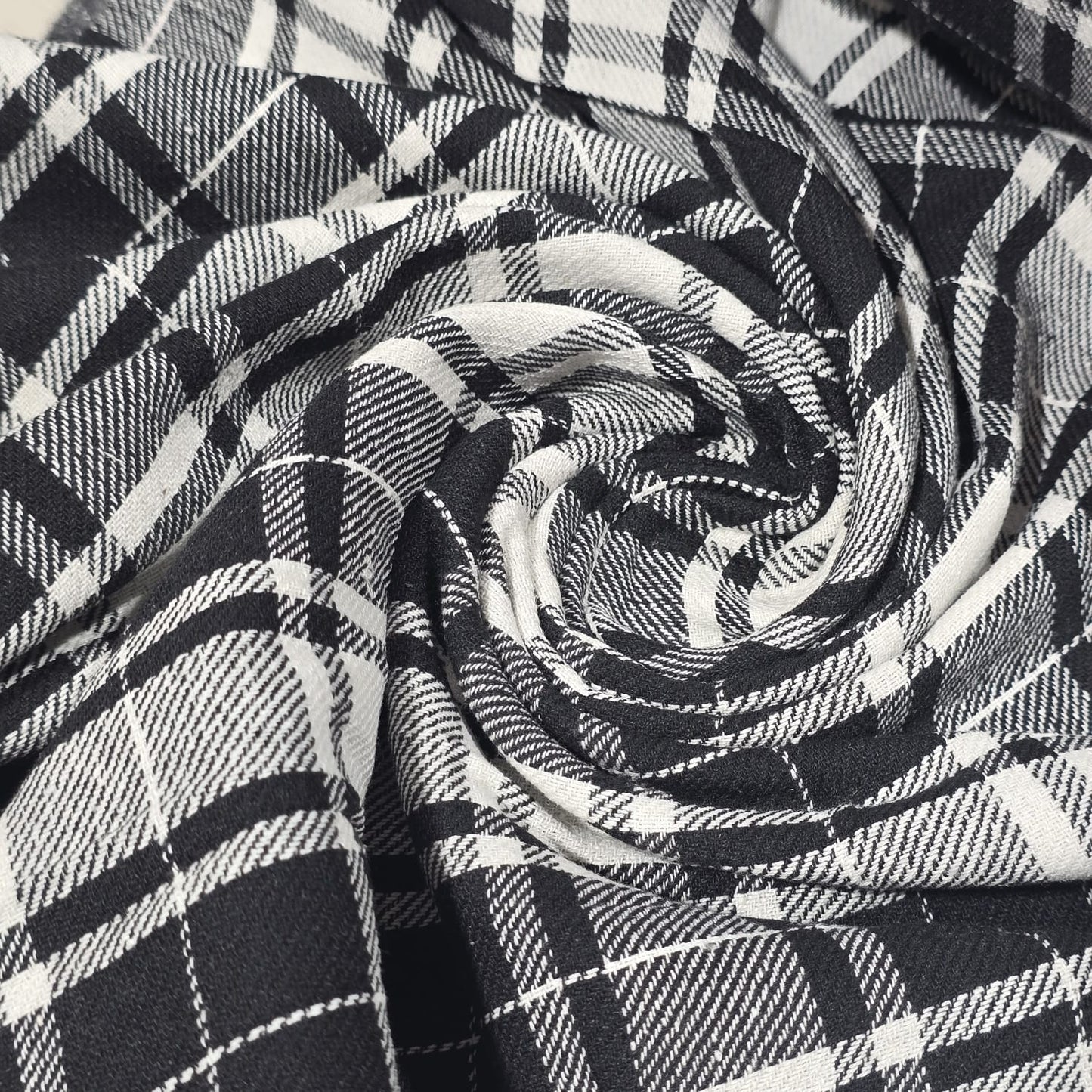 Monochrome Tartan Brushed Cotton Fabric 42" Wide Plaid Dress Craft Material By The Meter