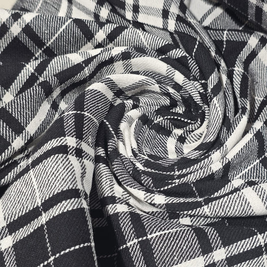 Monochrome Tartan Brushed Cotton Fabric 42" Wide Plaid Dress Craft Material By The Meter