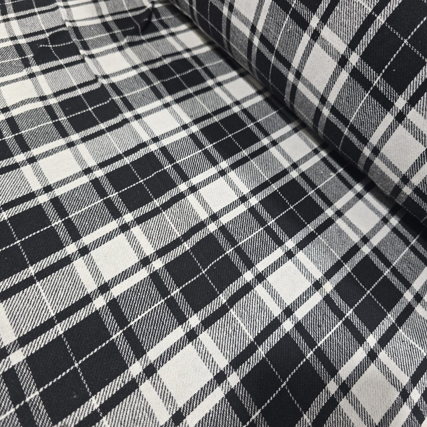 Monochrome Tartan Brushed Cotton Fabric 42" Wide Plaid Dress Craft Material By The Meter