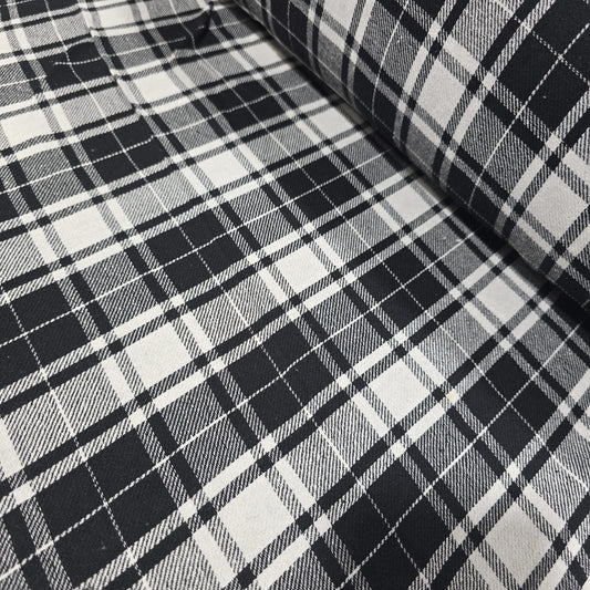 Monochrome Tartan Brushed Cotton Fabric 42" Wide Plaid Dress Craft Material By The Meter