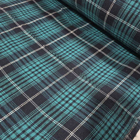Teal Black White Tartan Brushed Cotton Fabric 42" Check Flannel By The Meter