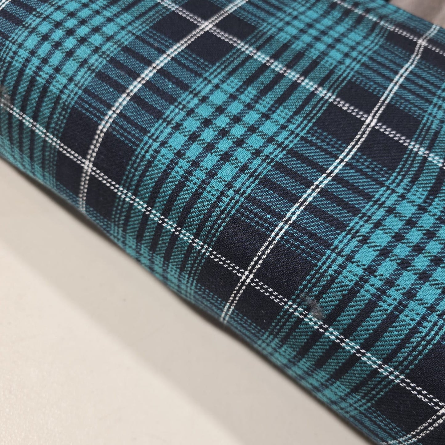 Teal Black White Tartan Brushed Cotton Fabric 42" Check Flannel By The Meter