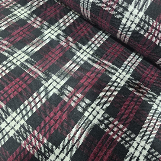 Burgundy Black White Tartan Brushed Cotton Fabric 42" Check Flannel By The Meter