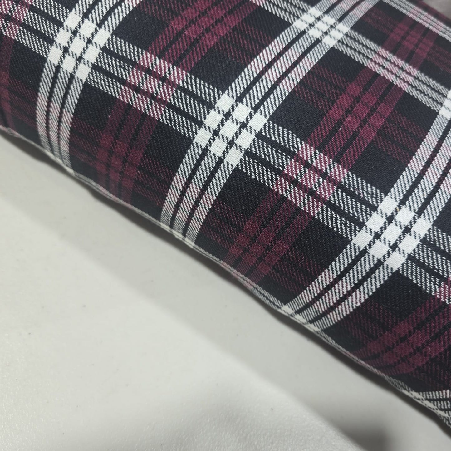 Burgundy Black White Tartan Brushed Cotton Fabric 42" Check Flannel By The Meter