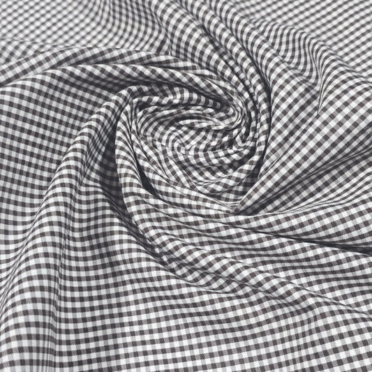 Brown 1/16" Gingham Check Poly Cotton Fabric 58" Dress Craft Material By Meter