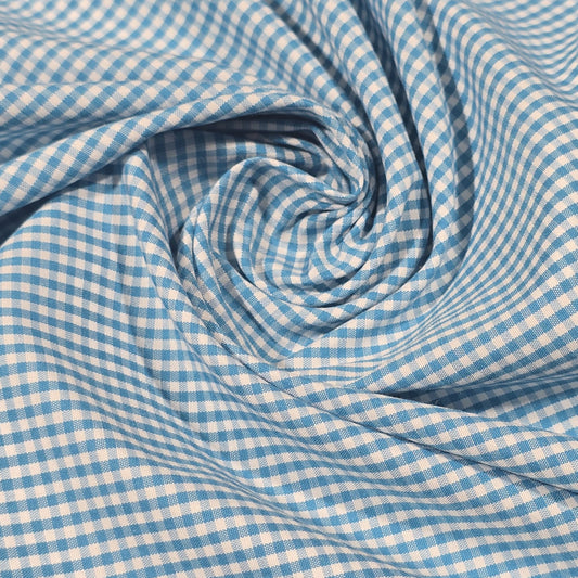 Turquoise 1/16" Gingham Check Poly Cotton Fabric 58" Dress Craft Material By Meter