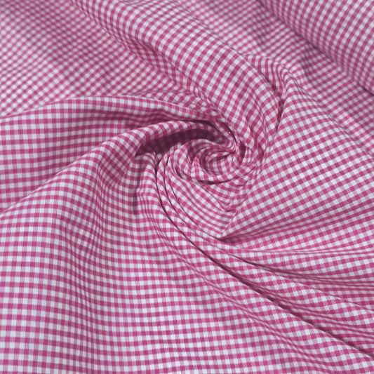 Pink 1/16" Gingham Check Poly Cotton Fabric 58" Dress Craft Material By Meter