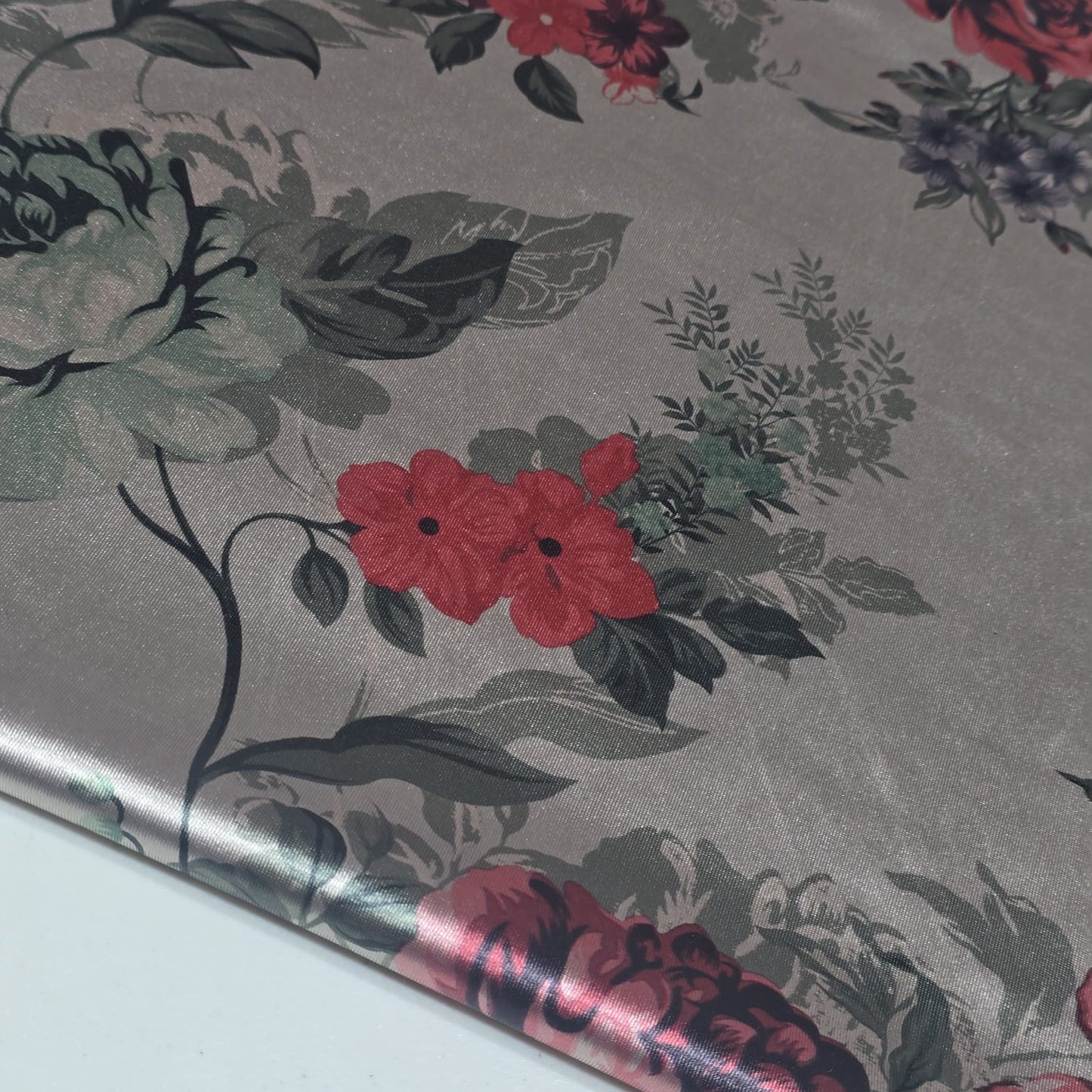 Mink Floral Satin Fabric Dress Draping Material 58" By the Meter