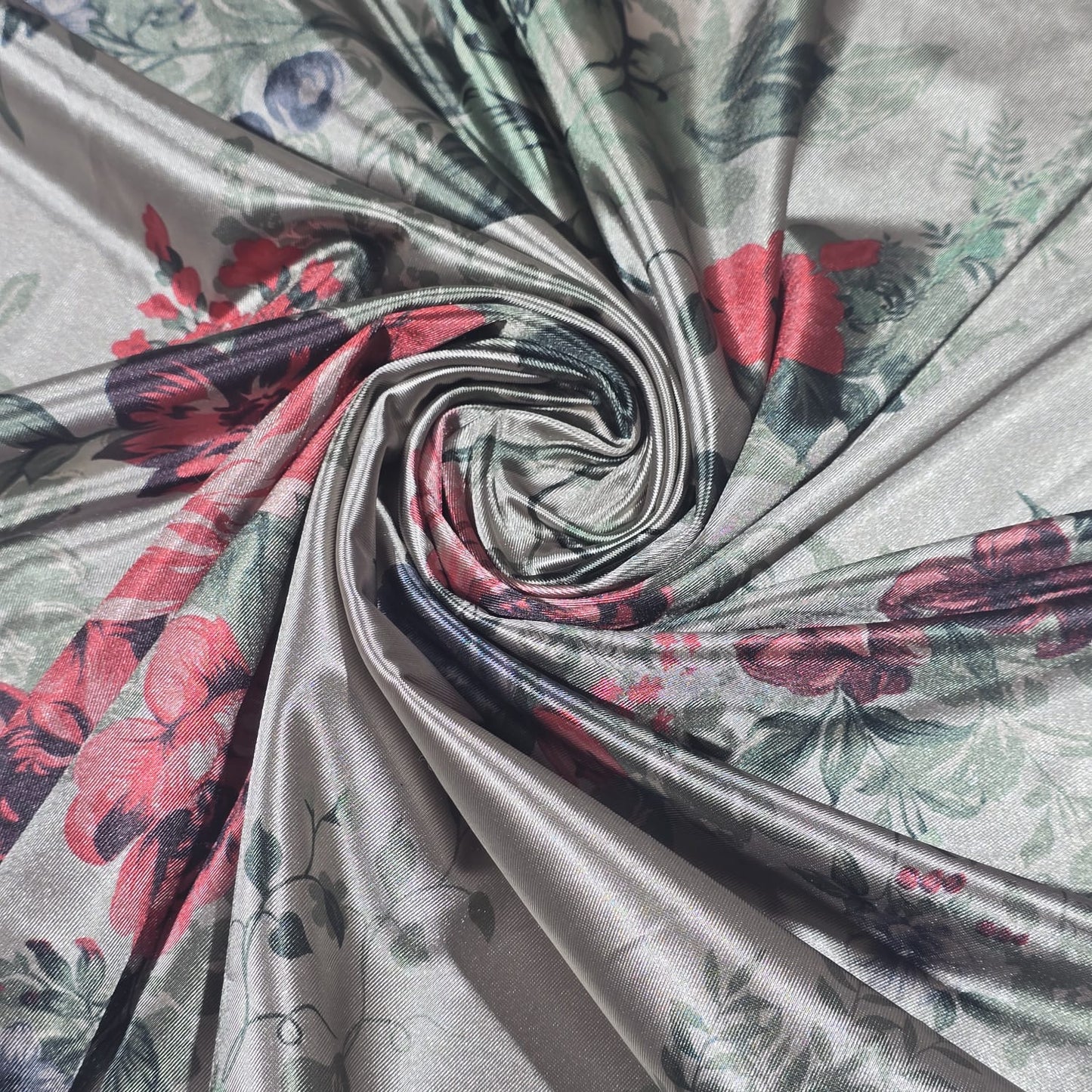 Mink Floral Satin Fabric Dress Draping Material 58" By the Meter