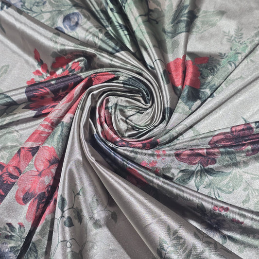 Mink Floral Satin Fabric Dress Draping Material 58" By the Meter