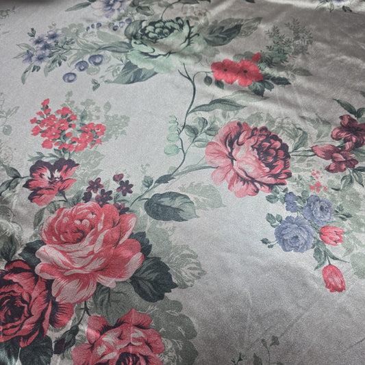 Mink Floral Satin Fabric Dress Draping Material 58" By the Meter