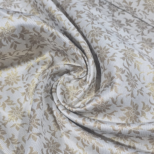 Gold / Ivory Banarasi Brocade Fabric with Gold Zari Floral Premium Indian Jacquard Material By Metre 44"