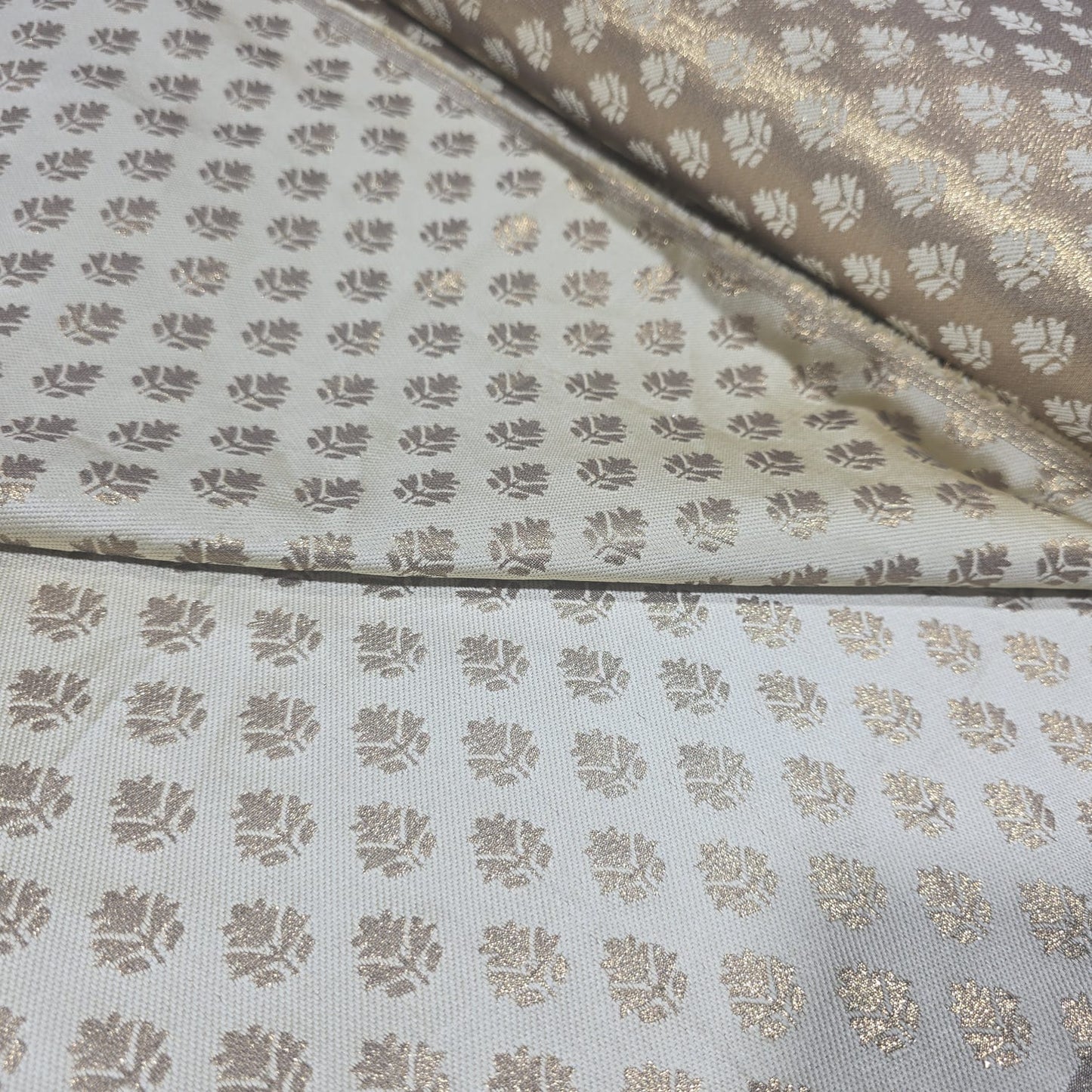 Gold Banarasi Reversible Brocade Fabric with Gold Zari Floral Premium Indian Jacquard Material By Metre 44"