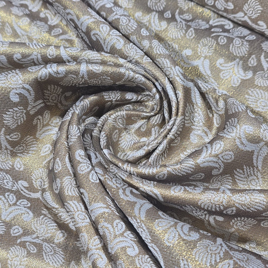 Gold Banarasi Reversible Brocade Fabric with Gold Zari Floral Premium Indian Jacquard Material By Metre 44"