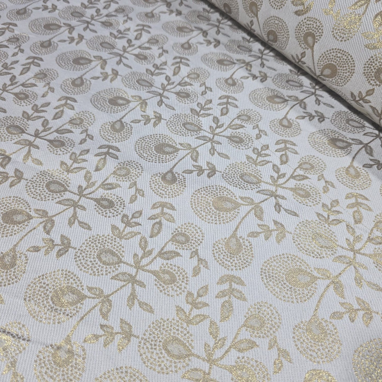 Gold Banarasi Reversible Brocade Fabric with Gold Zari Floral Premium Indian Jacquard Material By Metre 44"
