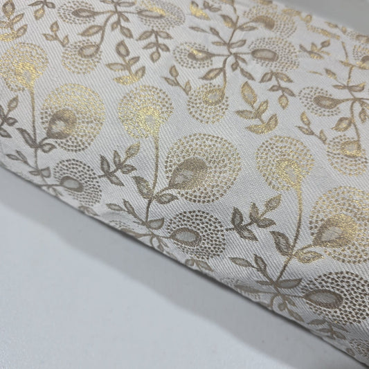 Gold Banarasi Reversible Brocade Fabric with Gold Zari Floral Premium Indian Jacquard Material By Metre 44"