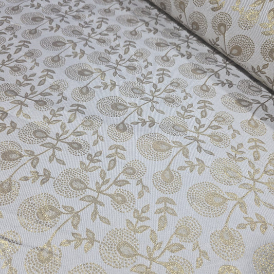 Gold Banarasi Reversible Brocade Fabric with Gold Zari Floral Premium Indian Jacquard Material By Metre 44"